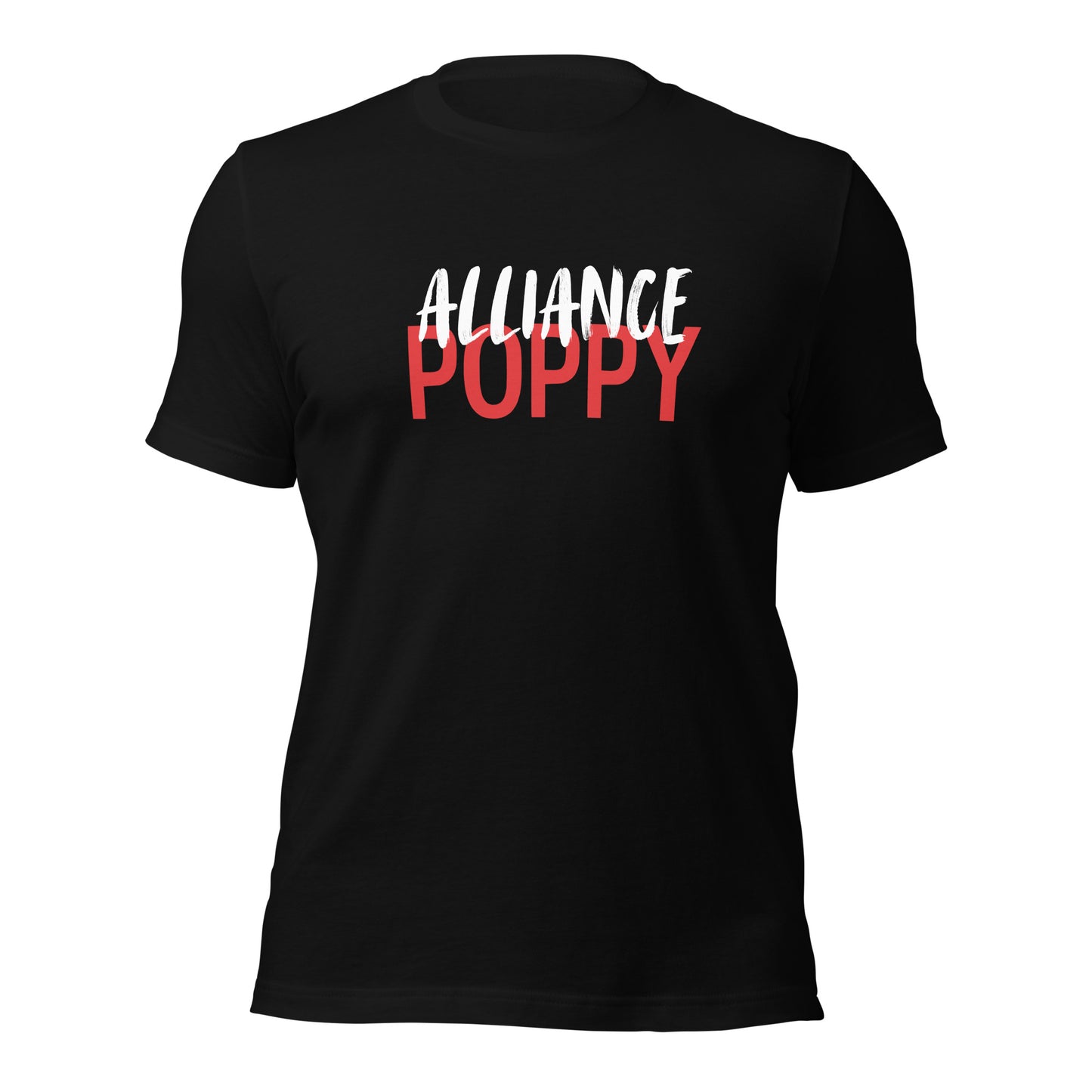 Alliance Poppy - White/Red Lettering Bella + Canvas Unisex t-shirt - Front and Back Design
