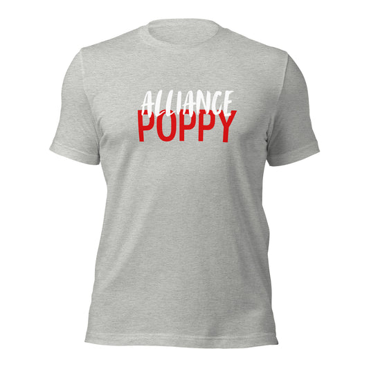 Alliance Poppy - White/Red Lettering Bella + Canvas Unisex t-shirt - Front and Back Design