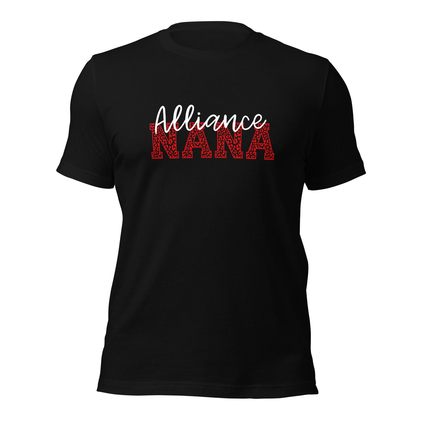 Alliance Nana - White/Red Lettering Bella + Canvas Unisex t-shirt - Front and Back Design