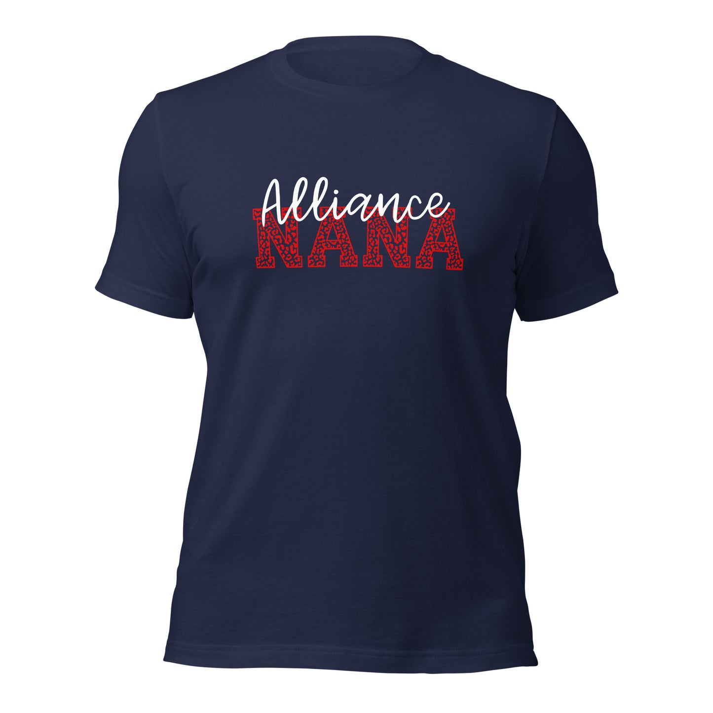 Alliance Nana - White/Red Lettering Bella + Canvas Unisex t-shirt - Front and Back Design